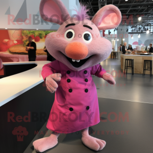 Pink Ratatouille mascot costume character dressed with a Dress Pants and Hair clips