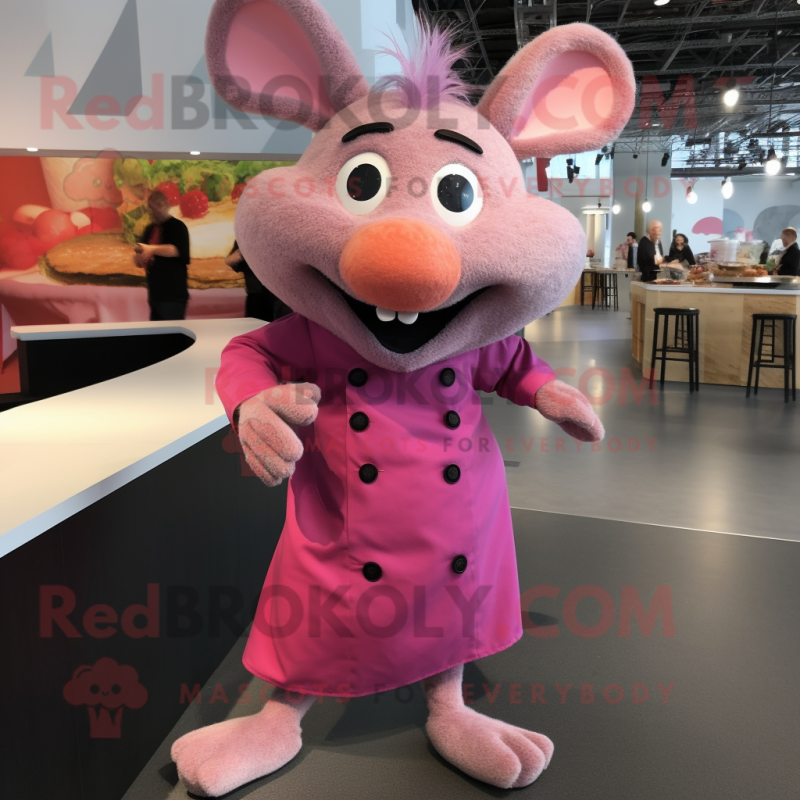 Pink Ratatouille mascot costume character dressed with a Dress Pants and Hair clips Pink Ratatouille mascot costume character dressed with a Dress Pants and Hair clips