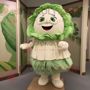 Cream Cabbage mascot costume character dressed with a Sweater and Cummerbunds