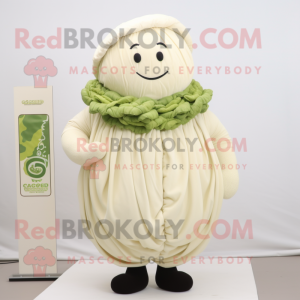 Cream Cabbage mascot costume character dressed with a Sweater and Cummerbunds