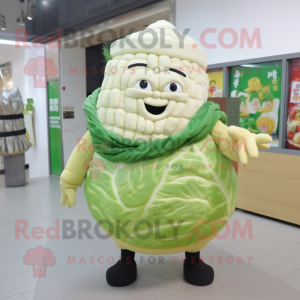 Cream Cabbage mascot costume character dressed with a Sweater and Cummerbunds