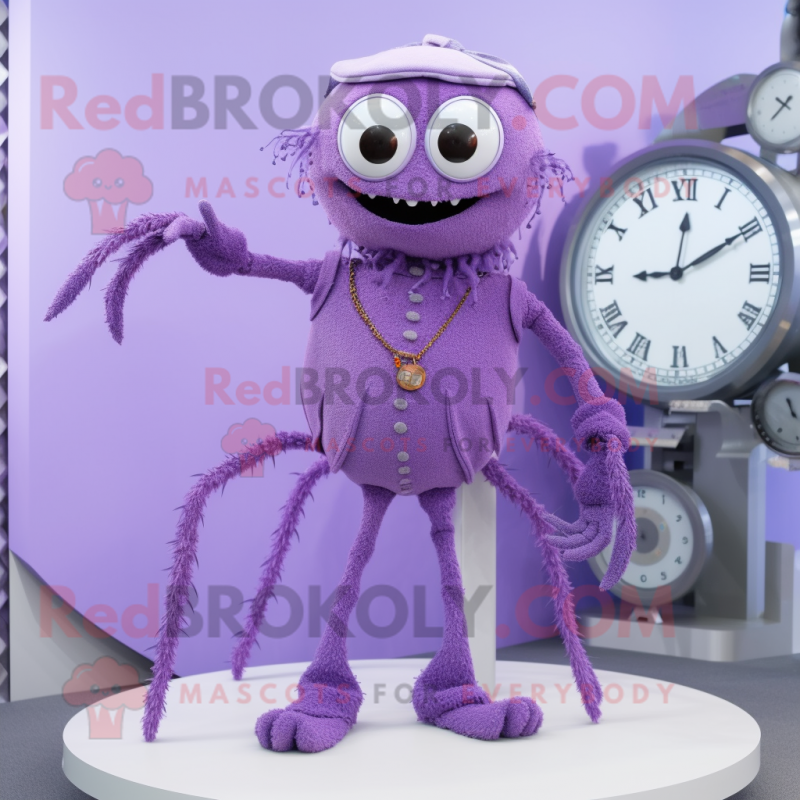 Lavender Spider mascot costume character dressed with a Waistcoat and Bracelet watches Lavender Spider mascot costume character dressed with a Waistcoat and Bracelet watches