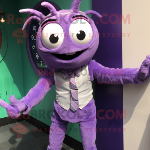 Lavender Spider mascot costume character dressed with a Waistcoat and Bracelet watches