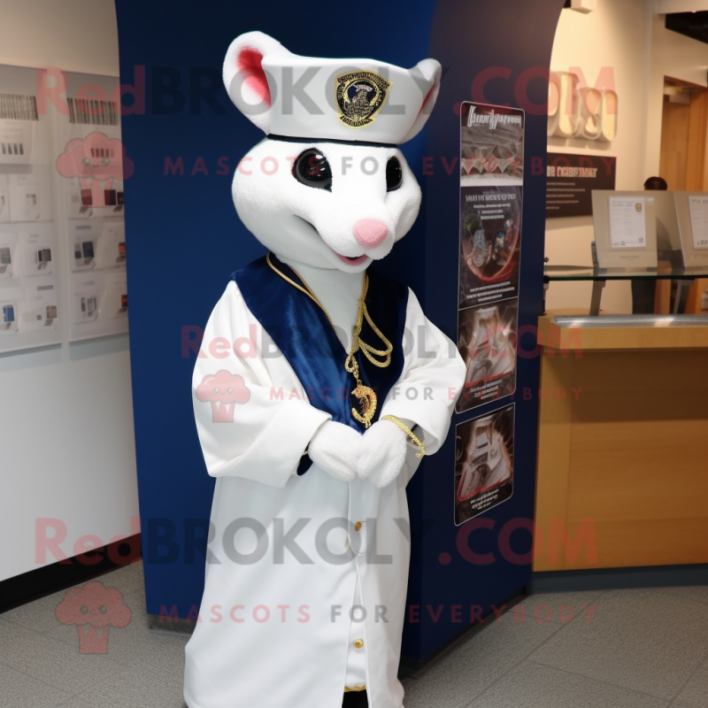 Navy Ermine mascot costume character dressed with a Cover-up and Earrings