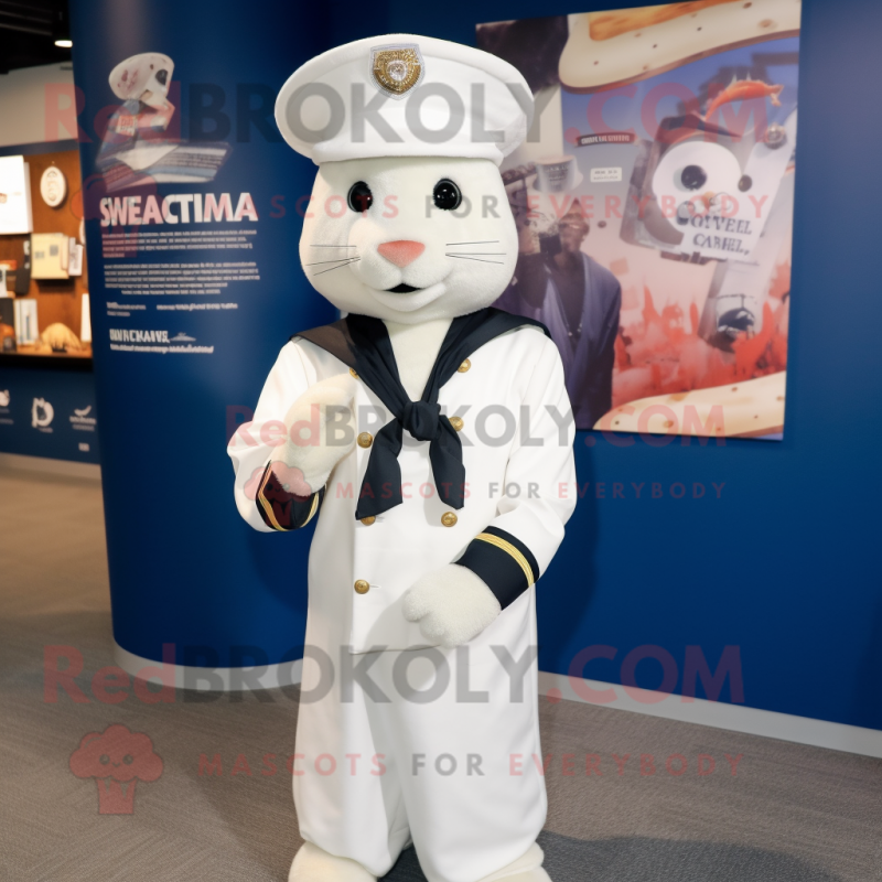 Navy Ermine mascot costume character dressed with a Cover-up and Earrings Navy Ermine mascot costume character dressed with a Cover-up and Earrings