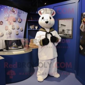 Navy Ermine mascot costume character dressed with a Cover-up and Earrings