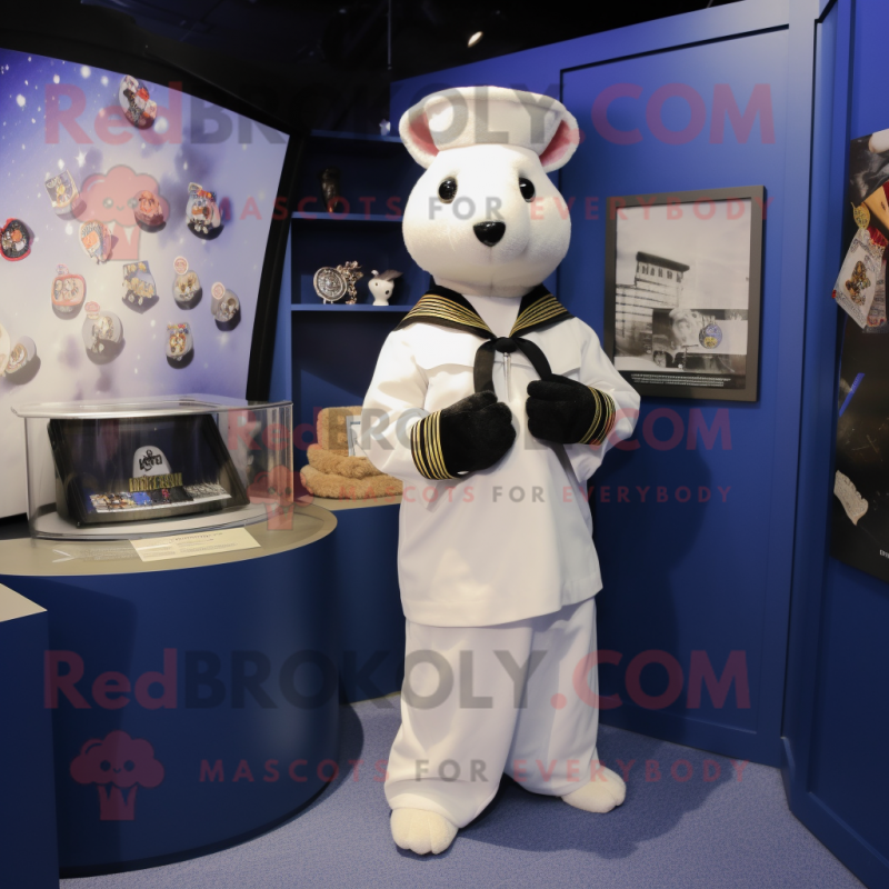 Navy Ermine mascot costume character dressed with a Cover-up and Earrings Navy Ermine mascot costume character dressed with a Cover-up and Earrings