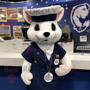 Navy Ermine mascot costume character dressed with a Cover-up and Earrings