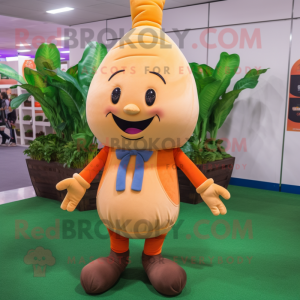 Tan Carrot mascot costume character dressed with a Jeans and Belts