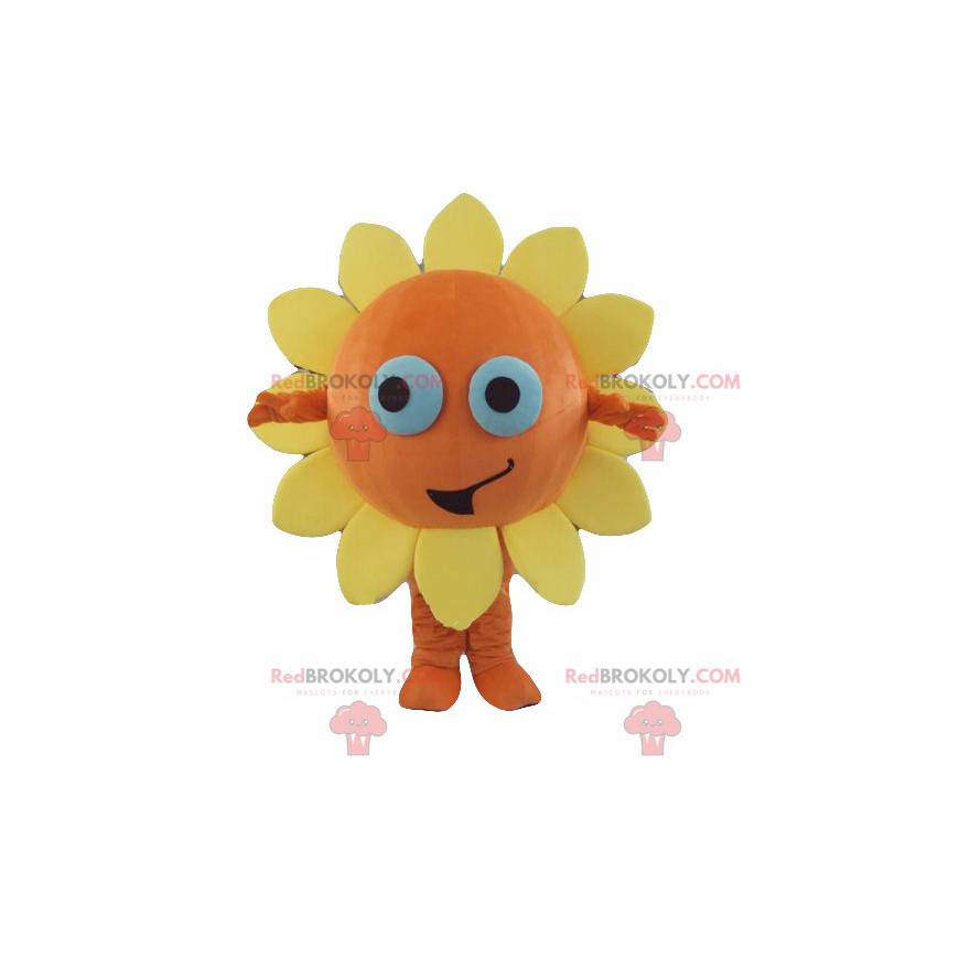 Mascote gigante de flores amarelas e laranjas - Redbrokoly.com