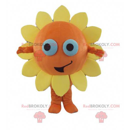 Mascote gigante de flores amarelas e laranjas - Redbrokoly.com