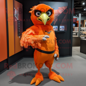 Orange Hawk mascot costume character dressed with a Long Sleeve Tee and Earrings