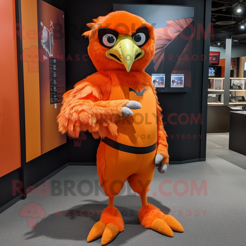 Orange Hawk mascot costume character dressed with a Long Sleeve Tee and Earrings Orange Hawk mascot costume character dressed with a Long Sleeve Tee and Earrings