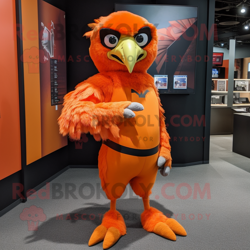 Orange Hawk mascot costume character dressed with a Long Sleeve Tee and Earrings