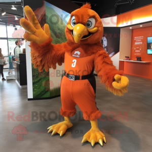 Orange Hawk mascot costume character dressed with a Long Sleeve Tee and Earrings