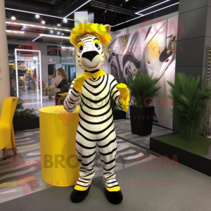 Yellow Zebra mascot costume character dressed with a Suit and Anklets