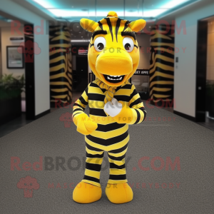 Yellow Zebra mascot costume character dressed with a Suit and Anklets