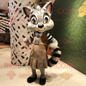 Tan Civet mascot costume character dressed with a Mini Skirt and Handbags