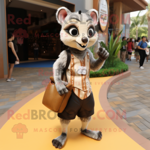 Tan Civet mascot costume character dressed with a Mini Skirt and Handbags