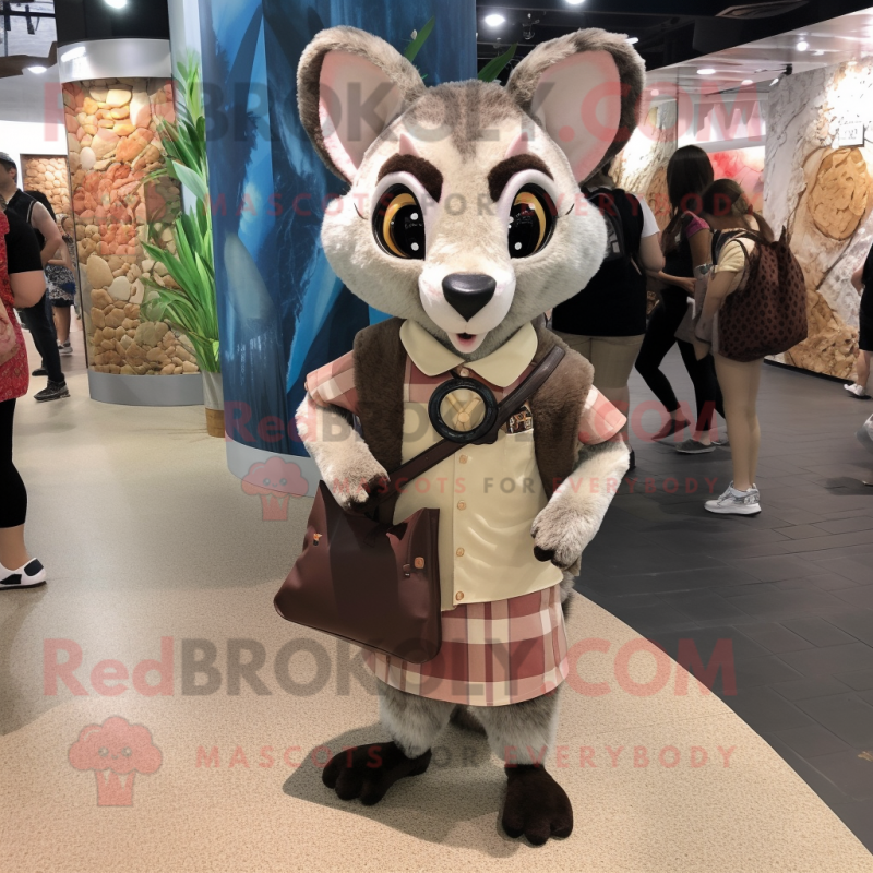 Tan Civet mascot costume character dressed with a Mini Skirt and Handbags