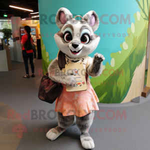 Tan Civet mascot costume character dressed with a Mini Skirt and Handbags