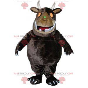 Mascotte grote bruine monster met grote tanden - Redbrokoly.com