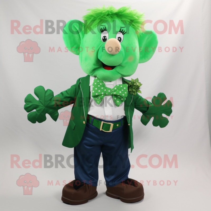 Green Bunch Of Shamrocks mascot costume character dressed with a Poplin Shirt and Scarf clips Green Bunch Of Shamrocks mascot costume character dressed with a Poplin Shirt and Scarf clips