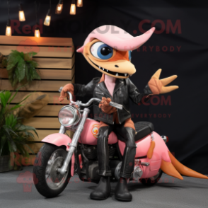 Peach Dimorphodon mascot costume character dressed with a Biker Jacket and Beanies