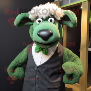 Green Suffolk Sheep mascot costume character dressed with a Poplin Shirt and Ties