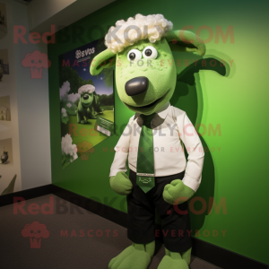 Green Suffolk Sheep mascot costume character dressed with a Poplin Shirt and Ties