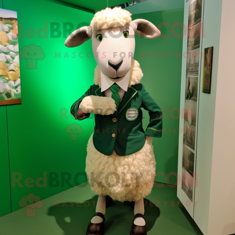 Green Suffolk Sheep mascot costume character dressed with a Poplin Shirt and Ties