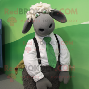 Green Suffolk Sheep mascot costume character dressed with a Poplin Shirt and Ties