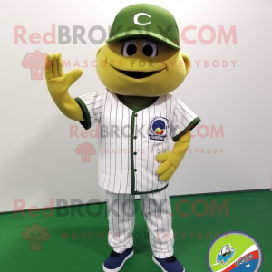 Olive Ceviche mascot costume character dressed with a Baseball Tee and Earrings