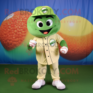 Olive Ceviche mascot costume character dressed with a Baseball Tee and Earrings