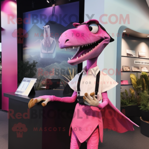 Pink Dimorphodon mascot costume character dressed with a Shift Dress and Ties