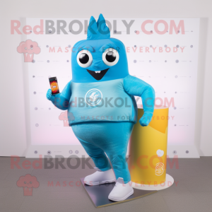 Cyan Nachos mascot costume character dressed with a Yoga Pants and Digital watches