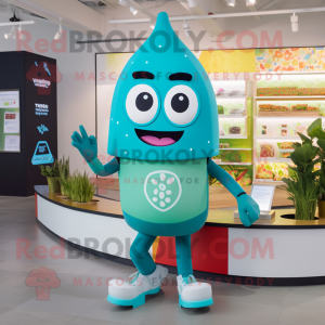 Cyan Nachos mascot costume character dressed with a Yoga Pants and Digital watches