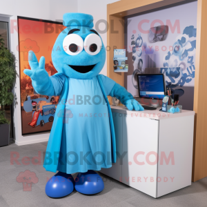 Blue Doctor mascot costume character dressed with a Maxi Skirt and Earrings