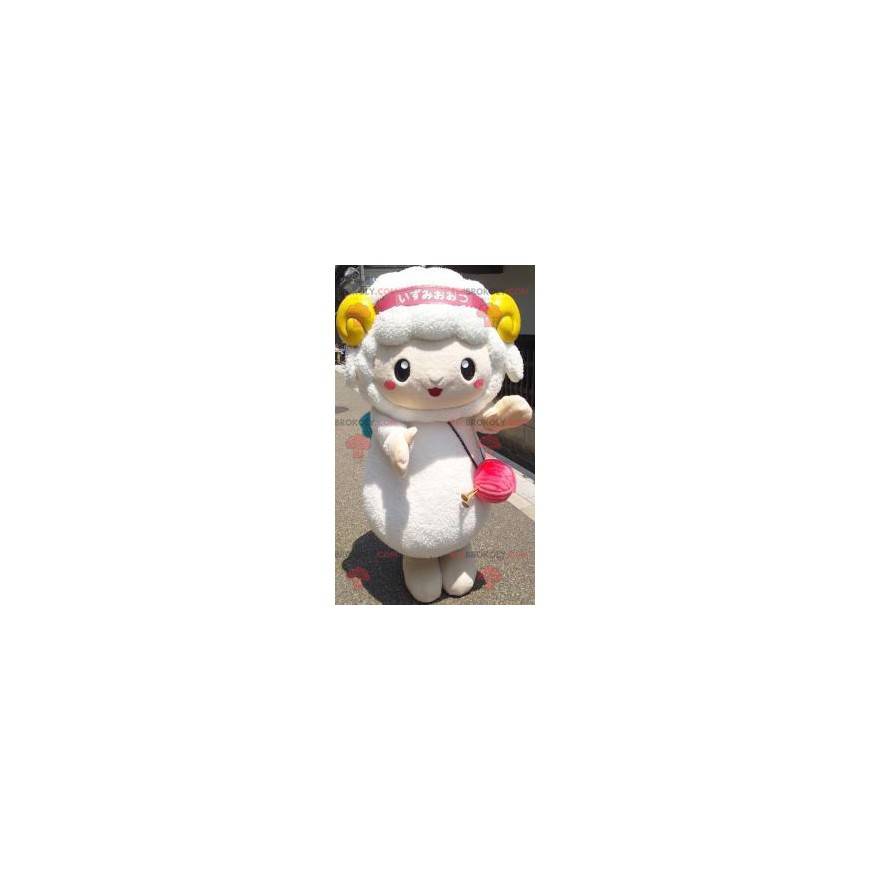 Mascotte de mouton blanc avec des cornes jaunes - Redbrokoly.com Mascotte de mouton blanc avec des cornes jaunes - Redbrokoly.com