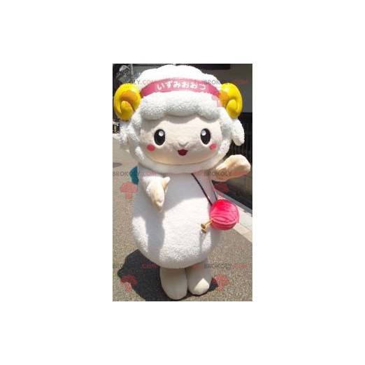 Witte schapen mascotte met gele hoorns - Redbrokoly.com