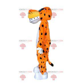 Orange weißes und schwarzes Tigermaskottchen mit Brille -