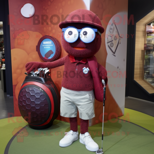 Maroon Golf Ball mascot costume character dressed with a Jeans and Handbags