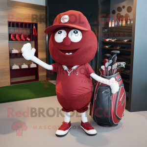 Maroon Golf Ball mascot costume character dressed with a Jeans and Handbags