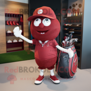 Maroon Golf Ball mascot costume character dressed with a Jeans and Handbags