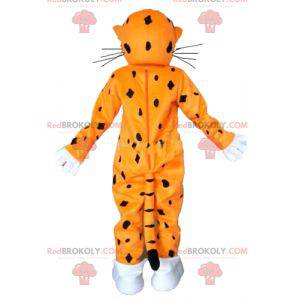 Orange weißes und schwarzes Tigermaskottchen mit Brille -