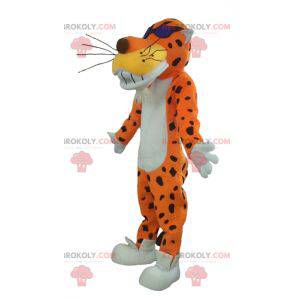 Orange white and black tiger mascot with glasses -