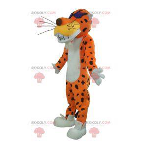Orange weißes und schwarzes Tigermaskottchen mit Brille -