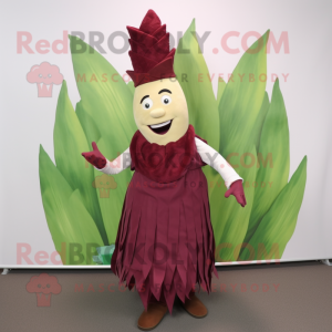 Maroon Asparagus mascot costume character dressed with a Skirt and Wraps