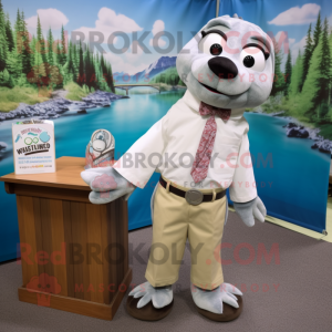 White Salmon mascot costume character dressed with a Blouse and Ties