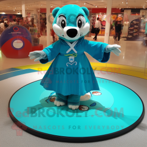 Teal Mongoose mascot costume character dressed with a Circle Skirt and Anklets